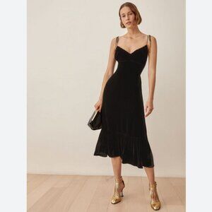 Reformation Oda Velvet Elegant Black Midi Dress